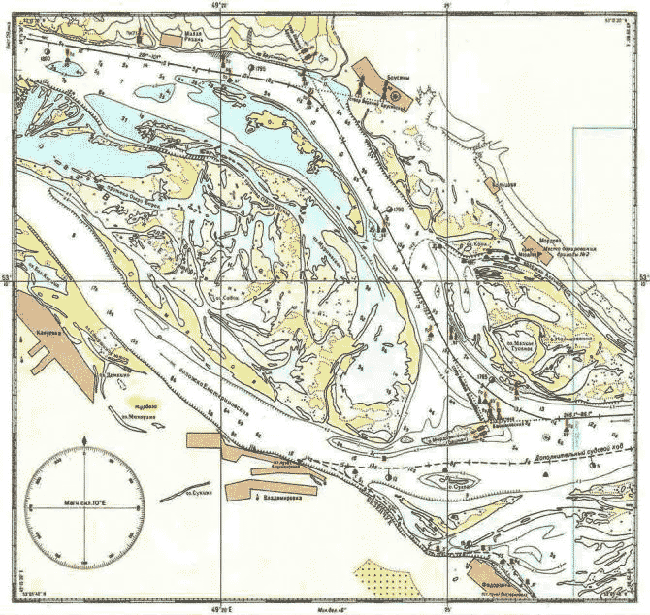 Карта Самарской луки/ Лоция волги в районе Самары